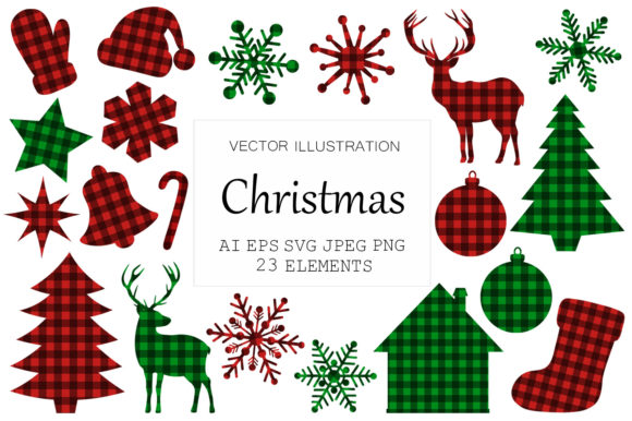 Christmas Buffalo Plaid. Reindeer SVG for Illustrations