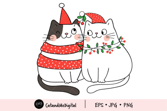 Christmas Cat with Mistletoe Clipart for Illustrations