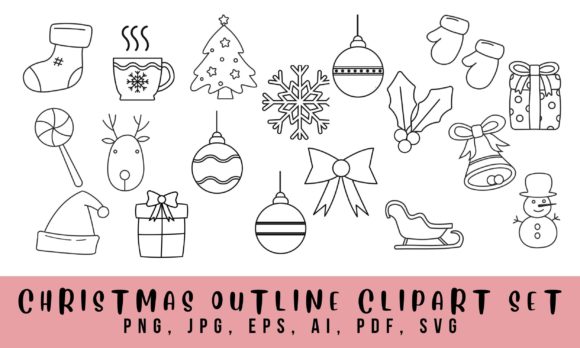 Christmas Elements Outline Clipart Set Review