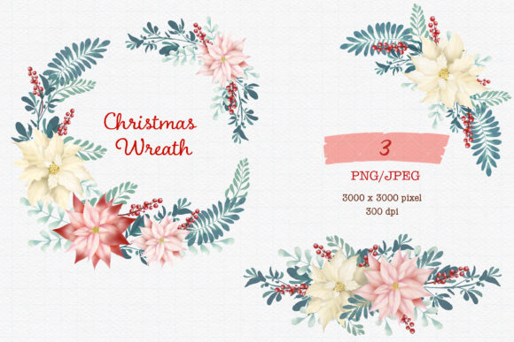 Christmas Flower Wreath Watercolor PNG Review