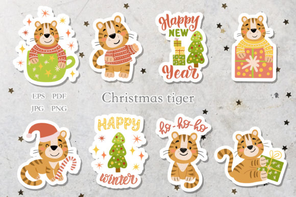 Christmas Tiger Stickers. Christmas: A Seller's Review of Seasonal Illustrations