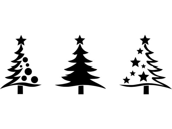 Christmas Trees Silhouette Balls Illustrations