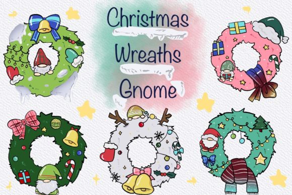 Cute Christmas Wreath Gnome Illustration