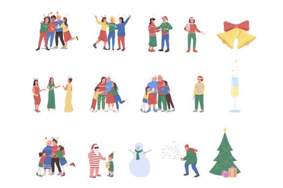 Family on Christmas Semi Characters Set Illustrations