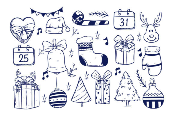 Hand Drawing Christmas Icons for Embroidery Projects