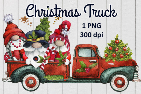 Merry Christmas Red Truck Illustrations for Local Branding