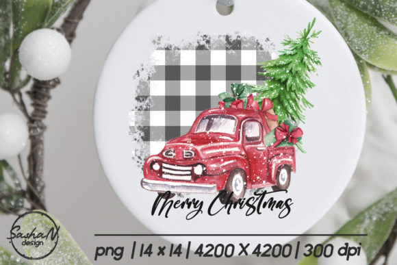 Merry Christmas Red Truck Sublimation Illustration