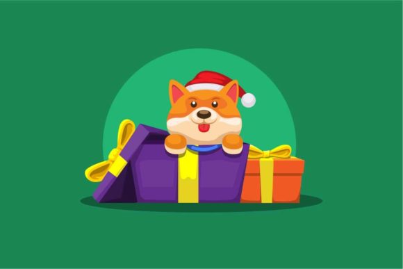 Puppy out from Gift Box Christmas Season Illustrations