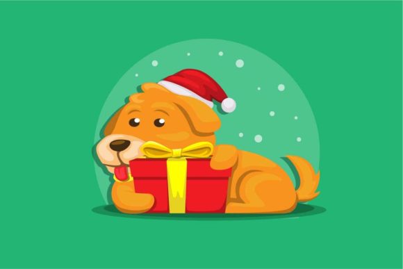 Puppy with Gift Box in Christmas Season Illustrations