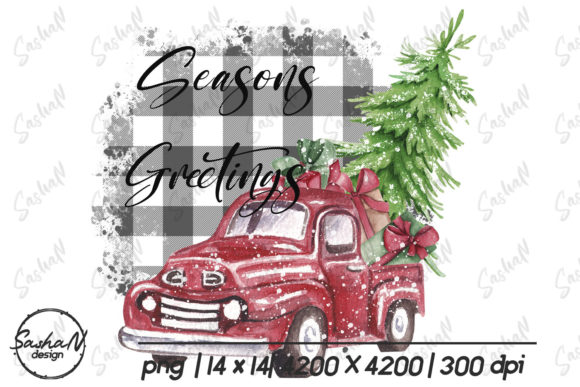Seasons Greetings, Red Christmas Truck Illustration Review