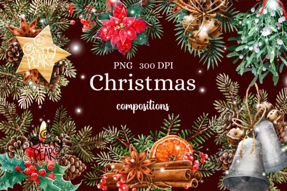 Watercolor Christmas Clipart, Xmas PNG for Illustrations