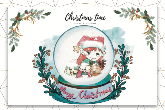 Watercolour Christmas Snowdome Illustrations